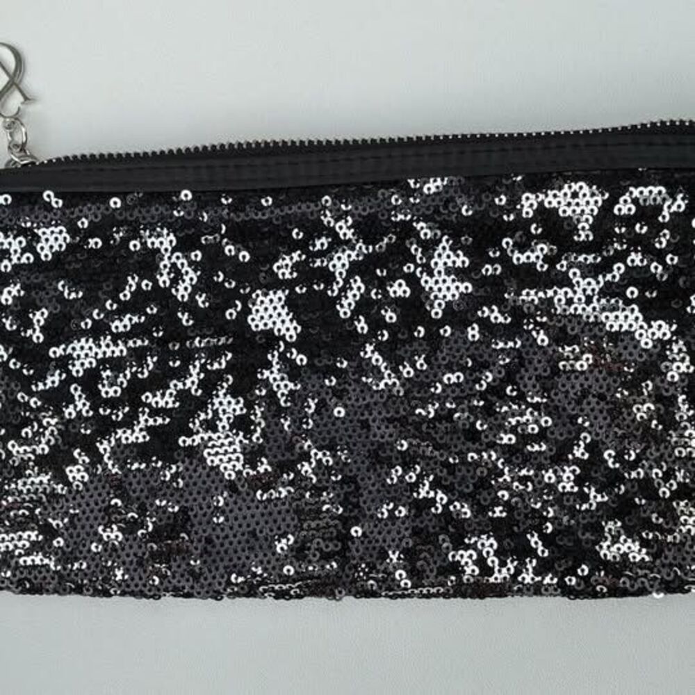 Victoria’s Secret Sequin Makeup Bag Cosmetic Pouch Black Gold EUC